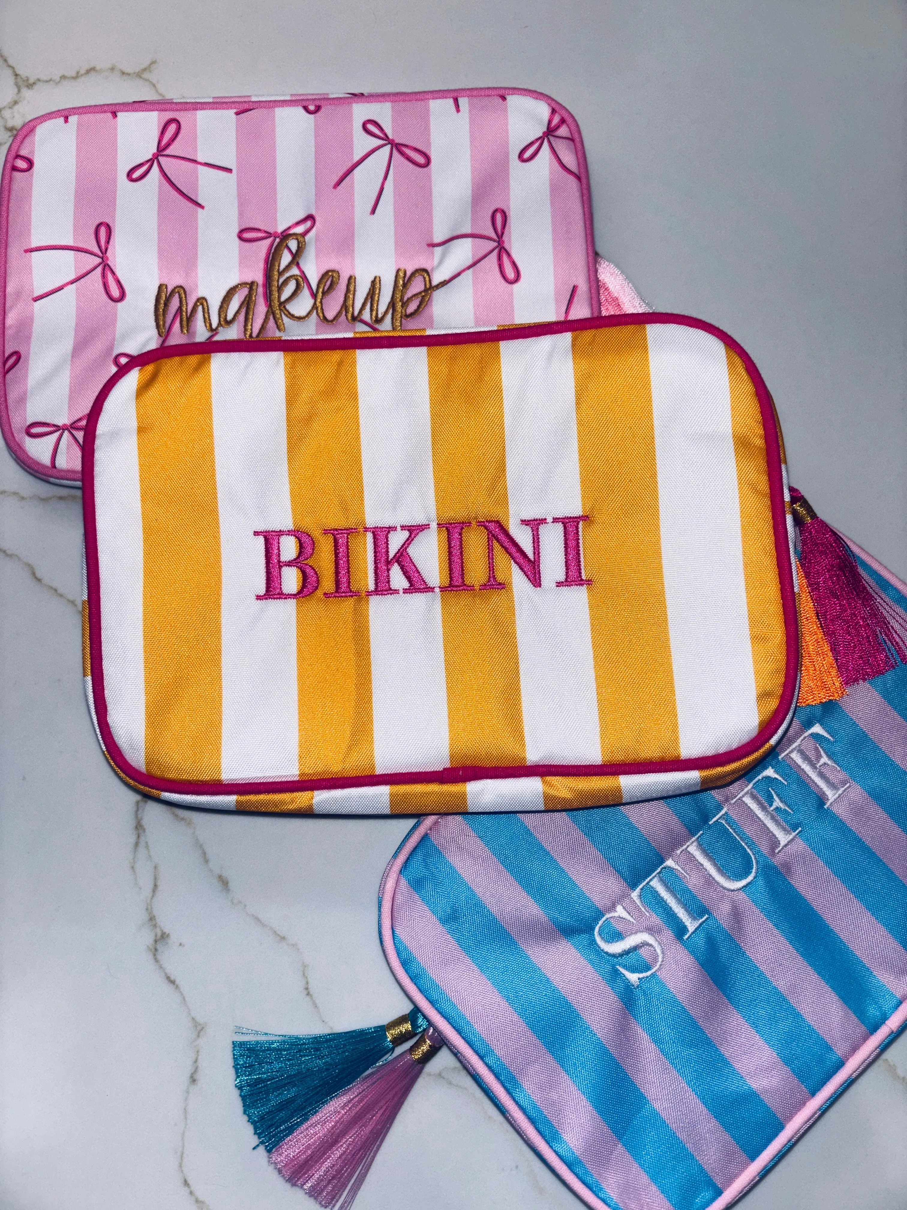 "BIKINI" Embroidered Nylon Makeup Bag