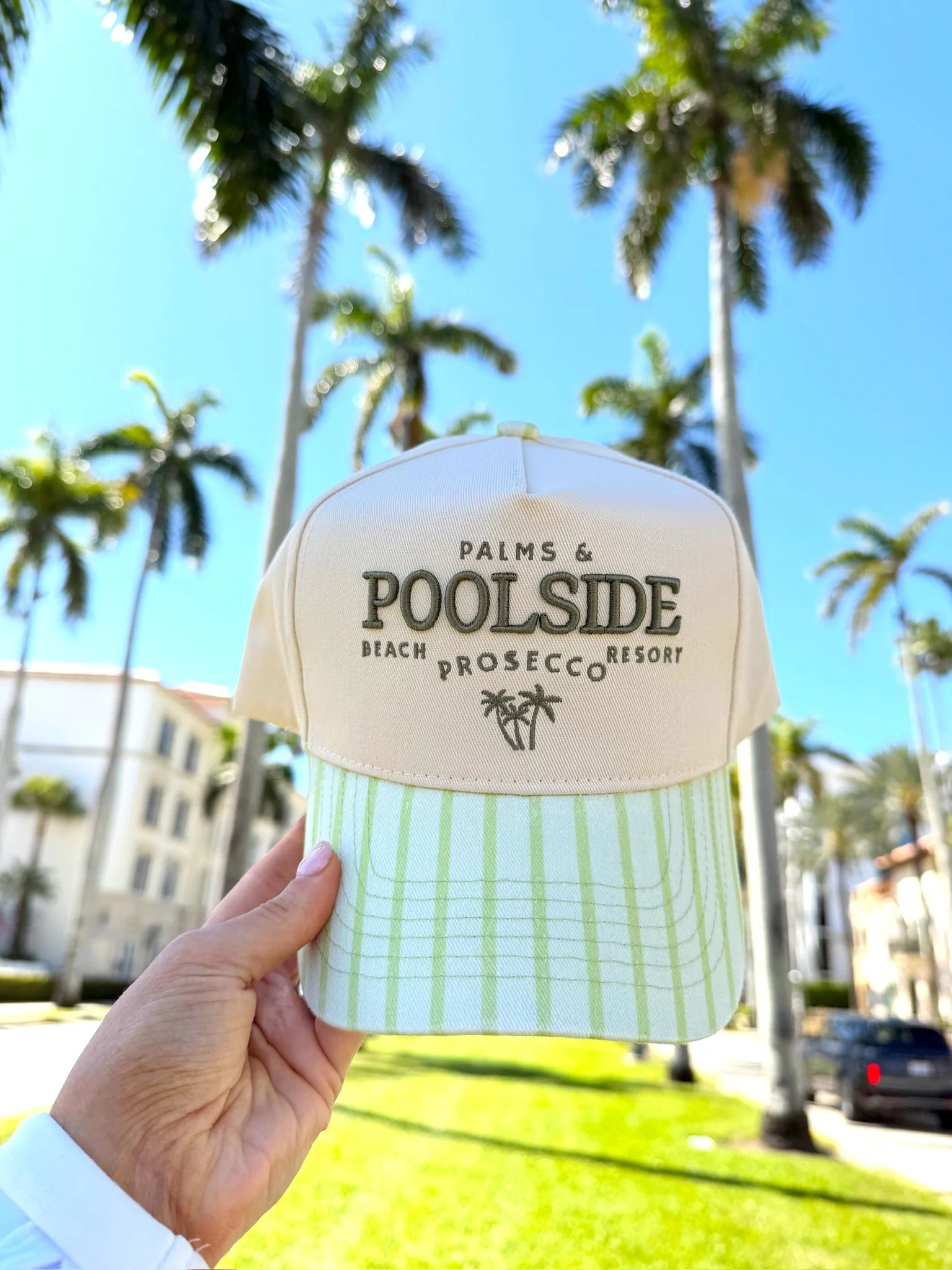 Palms & Poolside - Green Stripe Trucker Hat - Image 3